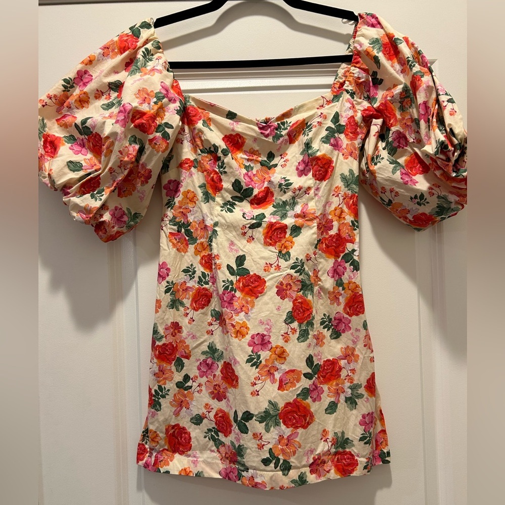 Zara “The Caroline” Floral Puff Sleeve Mini Dress Cottagecore Sz S - Picture 6 of 8
